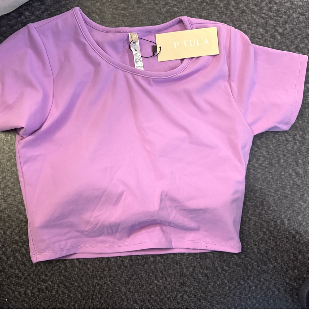 P'tula CASSEY Crew Cropped Tee - Purple top with shelf bra